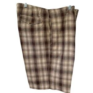 Caribbean Shorts Mens 100% Linen 36W 22L Brown Plaid Golf Preppy Resort